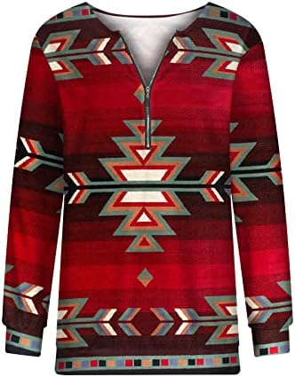 Ženska povremena polovina patelica up košulje zapadnog azteka etničko stil geometrija ispis pulover vrhovi labavo lagana bluza