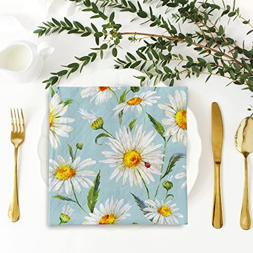 Anydesign 80 paketa Daisy Papir salvete Proljeće Ljeto cvijeće ručak salvete 6,5 x 6,5 inčni akvarel