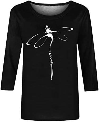 Košulja blube za žene 2023 3/4 rukav pamuk Crewneck Dragonfly Graphic Labavi fit opušten fit lounge