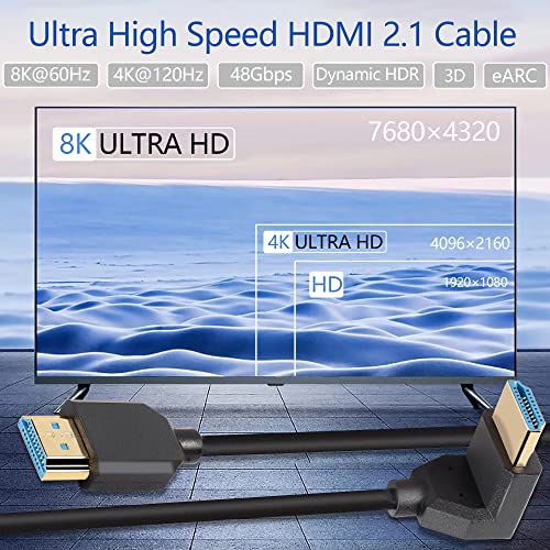 PNGKNYCN 8K HDMI 2.1 Kratki kabl, 270 stupnjeva ugao gore 1ft / 0,3 m ultra brzina 48Gbps HDMI muški do muške