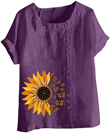 Ženski okrugli vrat Bluze posteljina vrhovi plus veličina kratkih rukava udobne majice ljeto labave