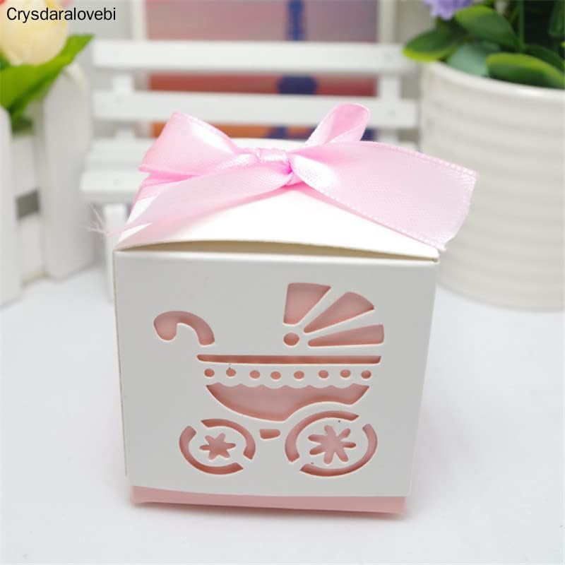 Crysdaralovebi Laser Cut Hollow Baby Carriage Cookie Poklon Kutije Vjenčanje Baby Tuš Candy Treat