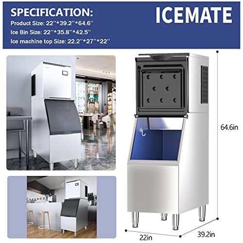 ICEMATE ledomat Komercijalna 300 LBS/24H Komercijalna mašina za pravljenje leda sa skladištem 350 LBS Komercijalna mašina za led sa odvodnom pumpom, pogodna za restorane, barove,kafiće, velike porodice itd