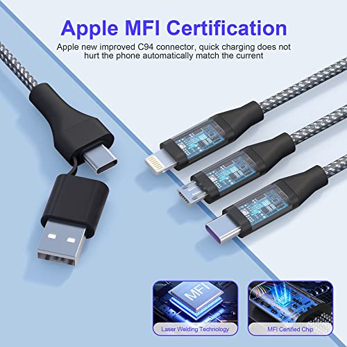 USB C do multi 3 u 1 kabl za punjenje 3m / 10FT [Apple MFI certificirani] USB A / C za unos C + Micro USB + gromobranski