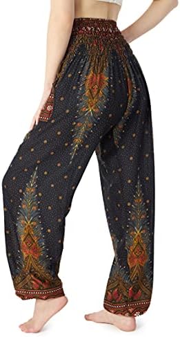 Lannaclothesdesign Ženski proganjeni struk Boho Flowy Yoga harem hlače Hippie odjeća