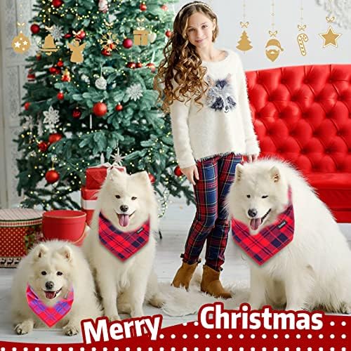 Gofshy Božić pas Bandana XLarge - pas šal jarke boje crvena crna karirana štampa Podesiva oprema za maramice za velike pse