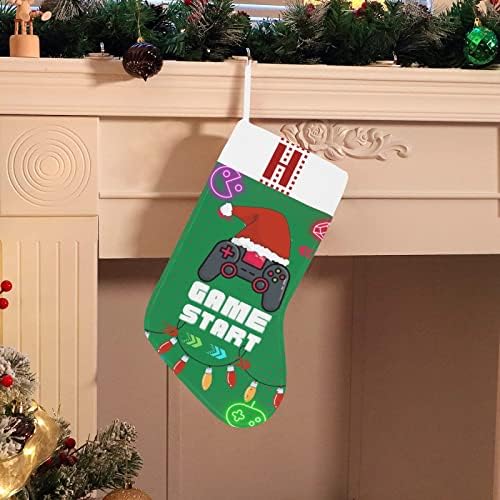Monogram Božićne čarape sa video igrama Početak i slovo H 18 inča Veliki zeleni i bijeli