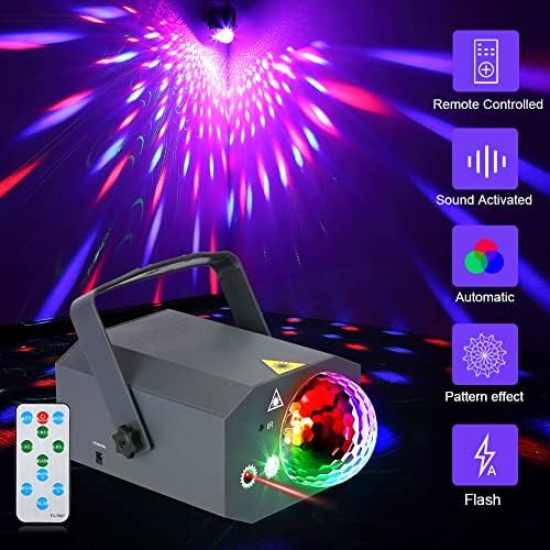 LUNSY Disco Ball DJ svjetla za zabave, 3 u 1 scenska svjetla sa efektima uzorka, LED Stroboskopa projektora