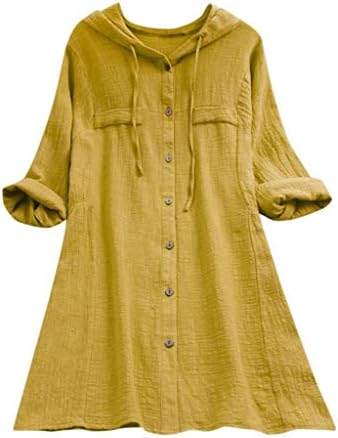 terbklf ženske Casual Plus Size dugme up Linen Tops majica s kapuljačom džep labava bluza tanka