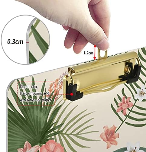 Palm Leaves Flowers Plastic Clipboards with Metal Clip Letter Size Clipboard Low Profile Clip