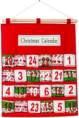 Letuwj Božićni zidni viseći Advent Kalendar sa džepovima crveni 15, 9x20, 5 inča