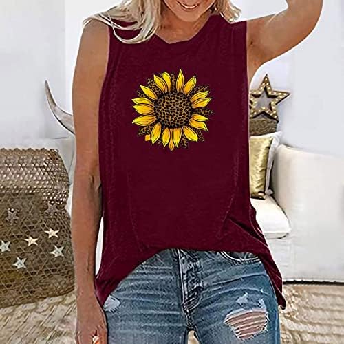 Oplxuo ženski okrugli vrat bez rukava Tank Tops Sun Flower Print uzorak bluze majice grafičke majice