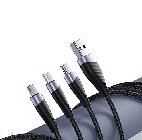 Kuginma kabl za punjenje, 【2Pack 4ft】 3 u 1 kabl za punjenje Višestruki USB kabel najlonski pletenica, kompatibilan sa IP / tipom C / Micro-USB crni
