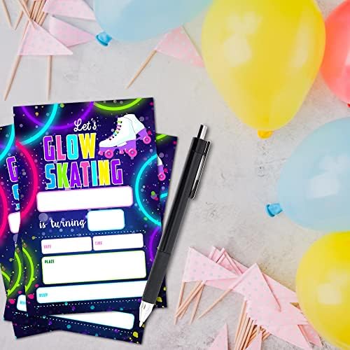 Ziiufrn Retcket Rođendanske pozivnice sa kovertama, 20 setova Neon Glow Rođendan Party Personalizirane