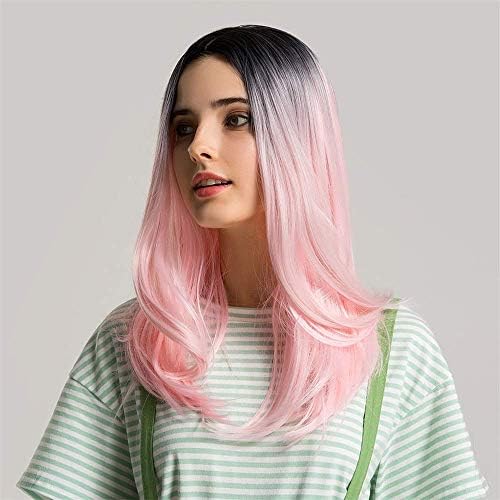 Warooma perike ravna prirodna kovrčava kosa Crni gradijent Ice Pink sintetička vlakna kosa perika Lady Girl perika 20 cm