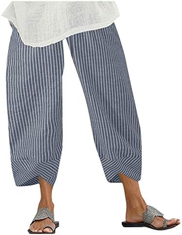 Ljetne Ležerne pamučne platnene pantalone za žene labave pantalone sa ravnim nogavicama visokog struka duge pantalone sa džepovima udobnim donjim dijelom
