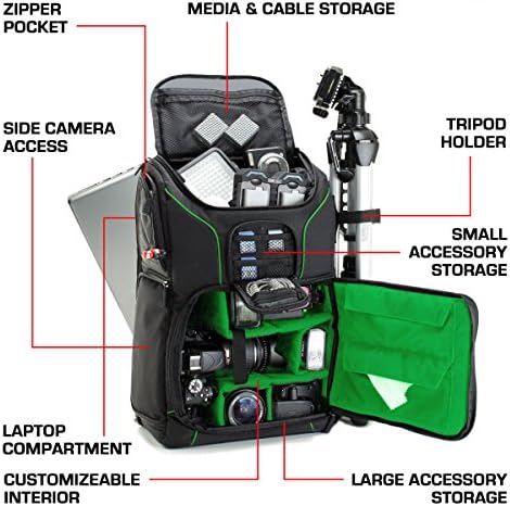 USA Gear DSLR torbica za ruksak kamere - pretinac za Laptop od 15,6 inča, podstavljeni razdjelnici po mjeri,