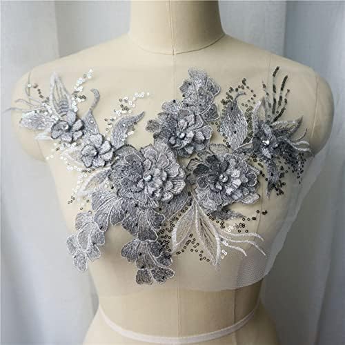 3D Sequin Rhinestone Cvjetni list čipkaste patch tkanini iz vezene haljine applicira ovratnik vjenčanica