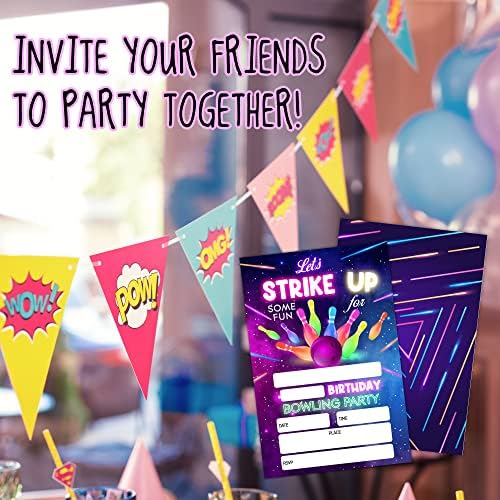 LWBEO 20 rođendanske pozivnice s kovertama, sretan poziv za rođendan Poziv za dječake ili djevojke, hajde da pokupimo rođendanska zabava za kuglanje -A07