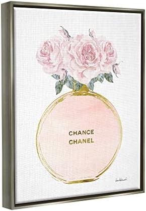 Stupell Industries roze i Zlatna okrugla bočica parfema sa ružama, dizajn Amande Greenwood