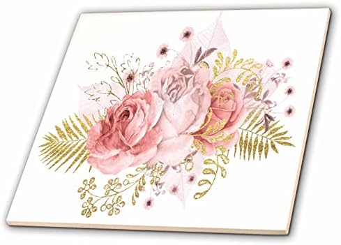 3drose prilično roze i slika zlatne cvjetne ilustracije-Tiles