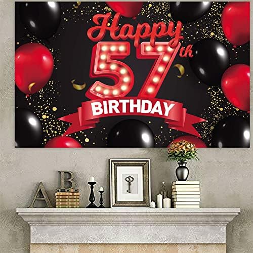 Sretan 57. rođendan Crveni i crne banerne ukrase balona Theme Decor za djevojke Žene Princess 57 godina Old Rođendanska