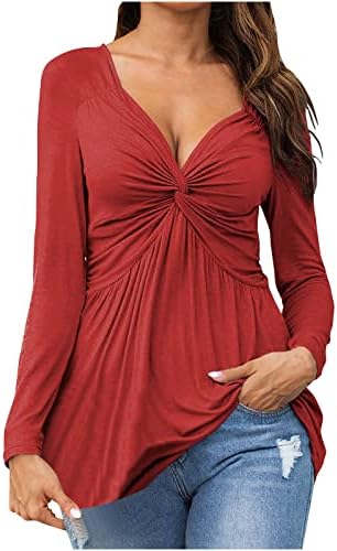 Košulje s dugim rukavima za žene Seksi prednji Twist Tops Empire Wasit Dupkavica Bluza Comfy Soft Peplum ljuljačka majica