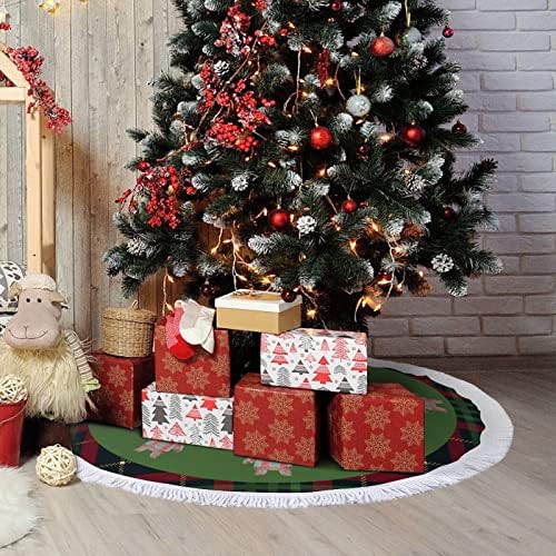 Božićna suknja, 36 Božićni plaid Xmas Tree Mat sa tasselom, snježno pahuljica Božićna prostirka, božićno stablo Osnovna mat za sretnu božićnu zabavu Rustikalni ukrasi za božićne ukrase