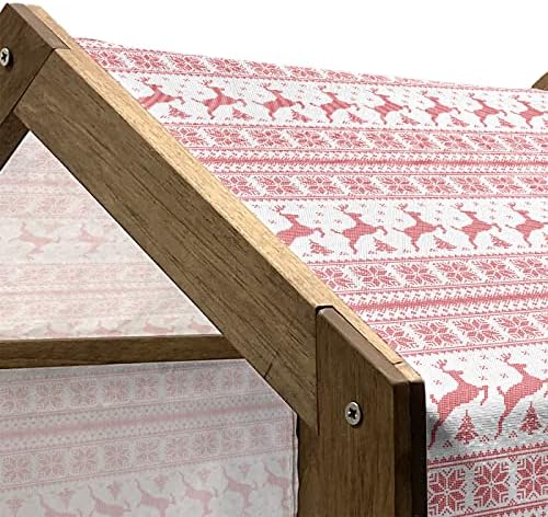 Ambesonne Nordic drvena kuća za pse, zimski Božić ukrasna ilustracija sa pahuljicama Reindeers