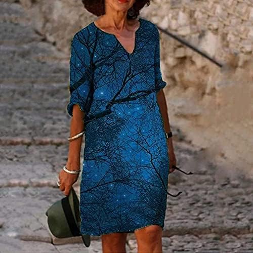 FOVIGUO žene Casual V izrez kratki rukav Geografija Print Folk Midi haljina Plus Veličina holiday Summer beach haljine