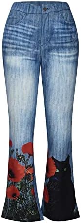 Colrero visoke hlače sa visokim strukom za žene plus veličina dugmeta sa zatvaračem cvjetni ispisani zvoni na dnak hlače široke noge s džepovima