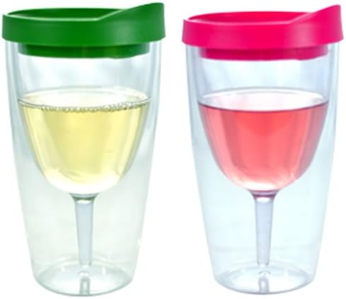 Southern Homewares čaša za vino 16oz izolirani Vino dvostruki zidni akril sa ružičastom i Verde zelenom pićem