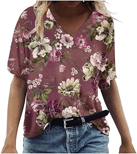 Djevojke 2023 kratki rukav pamučni cvjetni grafički Salon labavi kroj Oversized bluza Tee V izrez bluza za žene CW