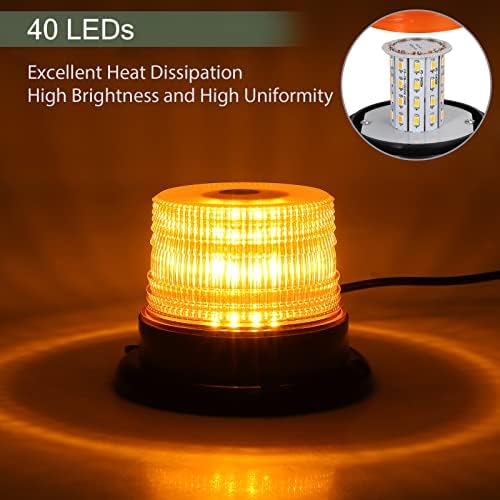 EYPINS 40 LED rotirajuća Svjetionica, 40 W lampica upozorenja za hitne slučajeve, Jantarno trepćuće svjetlo,