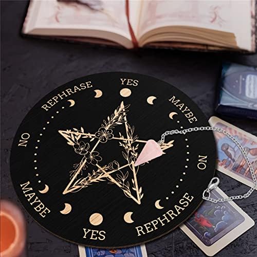 CRASPIRE Pendulum ploča Pentagram cvijet Radiestezija divinacija metafizička oglasna ploča 7,9 inča drvena rezbarena