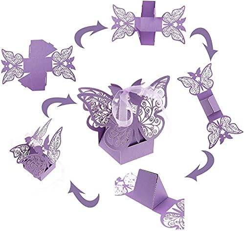 Kubert 50pcs Laser Cut Butterfly Hollow Colly Favors Box Pokloni Candy kutije sa vrpcom za bebe za bebe