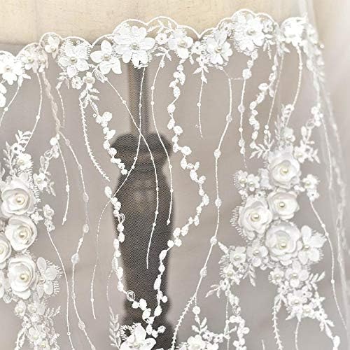 Off-White vjenčana čipka, jaka perla, cvijeće vezeno čipka, cvjetna 3D prekrasna čipkana tkanina, TULLE