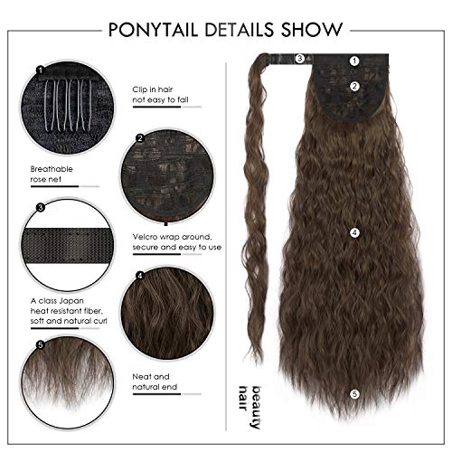 Sofeiyan dugo rep produžetak 22 inčni valovita kovrčava kosa Fluffy Pony rep oko sintetičkih Crne ukosnice za žene Party svakodnevnu upotrebu, najmračnije smeđe & amp; Svjetlo kestenjaste mješoviti