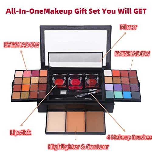 All in one makeup Set za žene Full Kit, uključuje 32 boje Makeup Kit Palette sjenila, 3 čvrsta sjajila za
