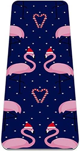 Debela neklizajuća Vježba & fitnes 1/4 prostirka za jogu s ljubavlju Flamingo sa Chirstmas šeširom uzorak