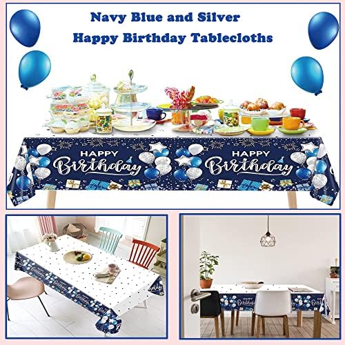 DLSMDOUS 2 pakovanje mornarsko plava sretan rođendan, 54 x 108 inča plastični za jednokratni praznični stol za jednokratnu upotrebu za muškarce Žene Dječji devojčice Rođendanska dekoracija