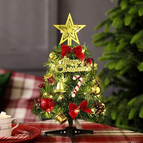 TWDYC mini božićno drvce sa lampicama malih dodataka luka zvona pine konus poklone božićne radne površine Novogodišnji ukrasi