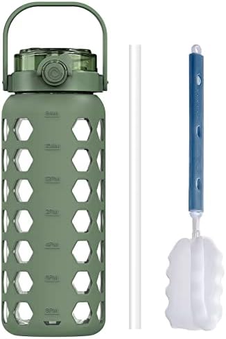 Mukoko 56oz Staklene boce za vodu sa slamkom i poklopcem,motivacioni Vrč za vodu sa podsetnikom za označavanje