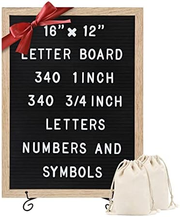 Felt Letter Board sa 680 slova, brojevi & simboli, 16 x 12 inč, promjenjiva Oglasna tabla za citate, bilješke & najave, drveni okvir, seoska kuća dekor zid i stol, 2 torbe za pohranu, Crna