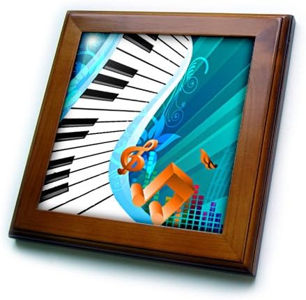 3dRose 3d ruža valovita tastatura na plavoj apstraktnoj pozadini sa muzičkim notama-uokvirena