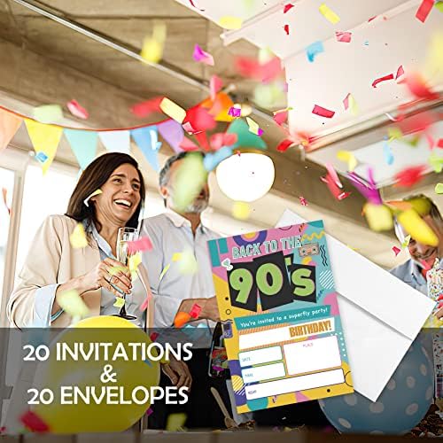 AEHIE 20 poziva na rođendanske stranke 90-ih sa kovertama, natrag u dvostrano tisku 90-ih pozivnice za pozivnice za tiskanu pozivnicu za dječake, retro 90-ih devedesetih pozvanih poziva