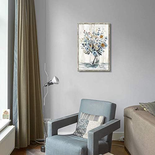 Flower Bouquet drvena zidna Umjetnost: siva plava cvjetni buket u Jar Painting sa zlatnom folijom