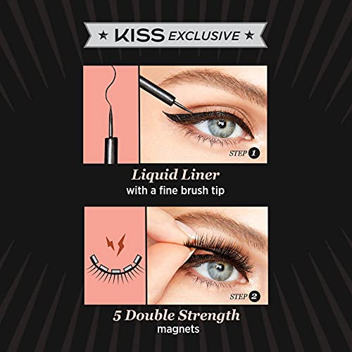 KISS Magnetic Eyeliner & amp; Lash Kit, Lure, 1 par sintetičkih umjetnih trepavica sa 5 magneta dvostruke jačine