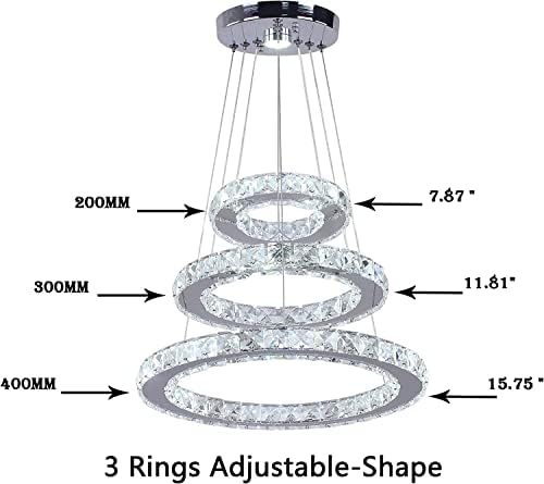 3 prstena Kristalni luster, moderna LED okrugla padanta za osvjetljenje od nehrđajućeg čelika podesiva
