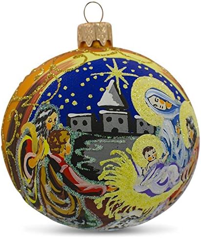Jaslica scena na zlato Staklo loptu Božić Ornament 4 inča